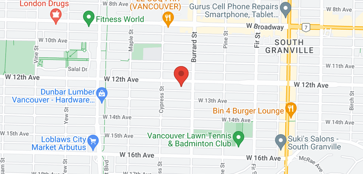 map of 1836 W 12TH AVENUE